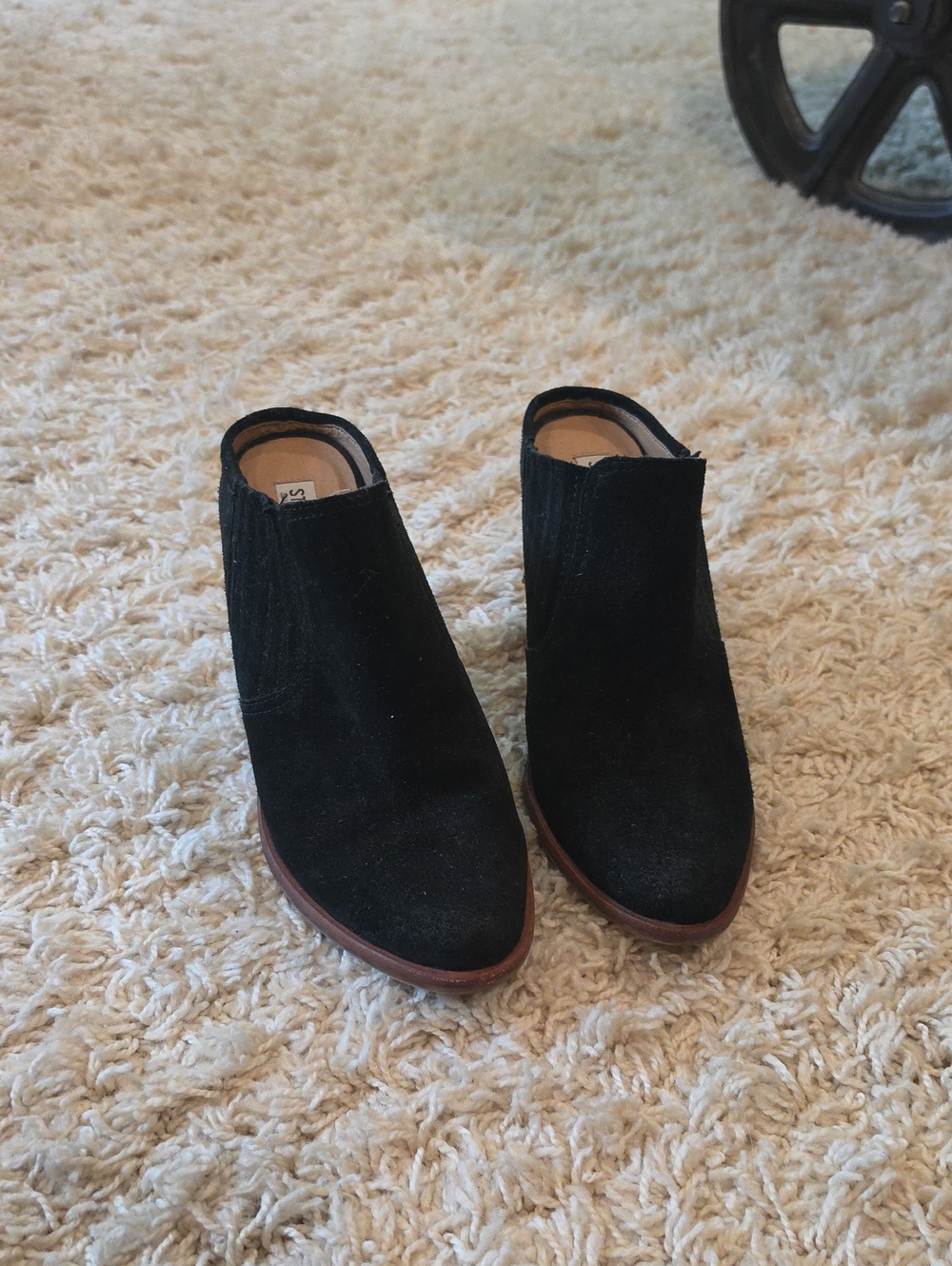 Steve Madden Black Suede Ankle Booties with Brown Sole